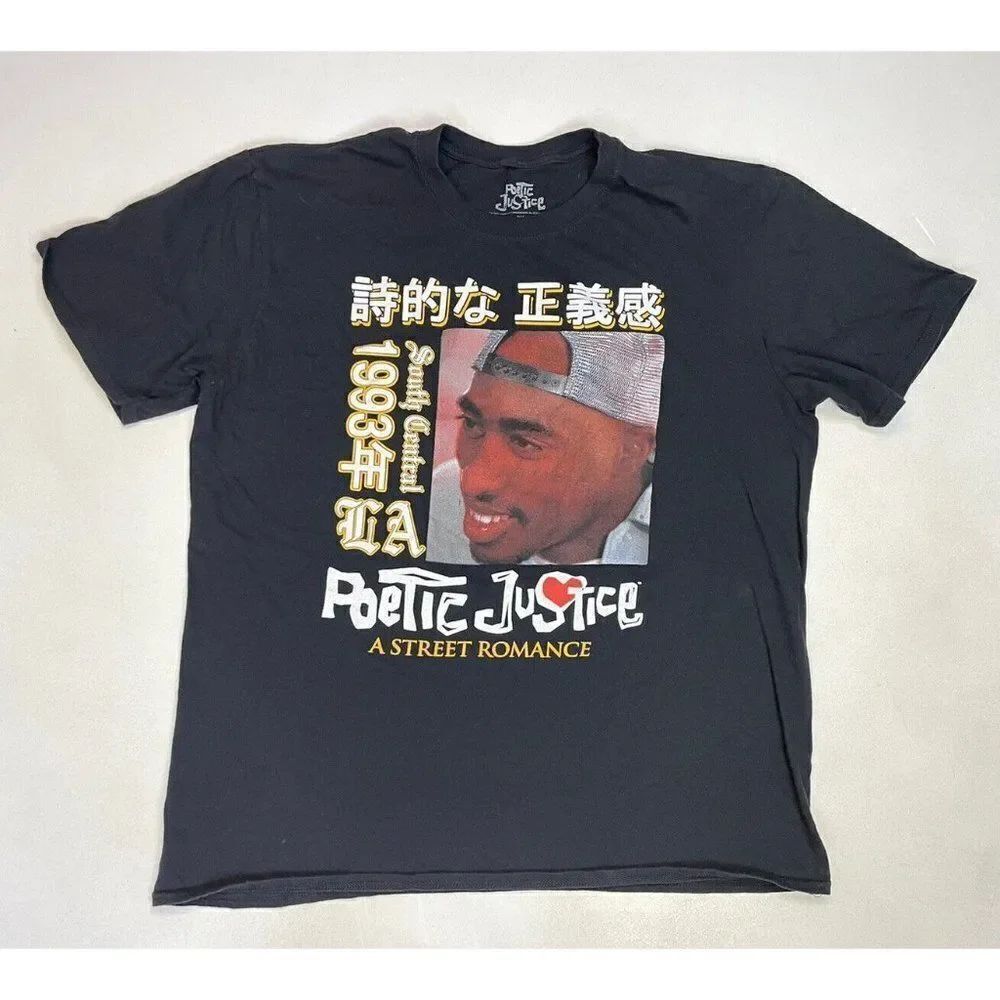 2pac Tupac Shakur Poetic Justice Street Romance T-shirt Men XL Black Rap Movie